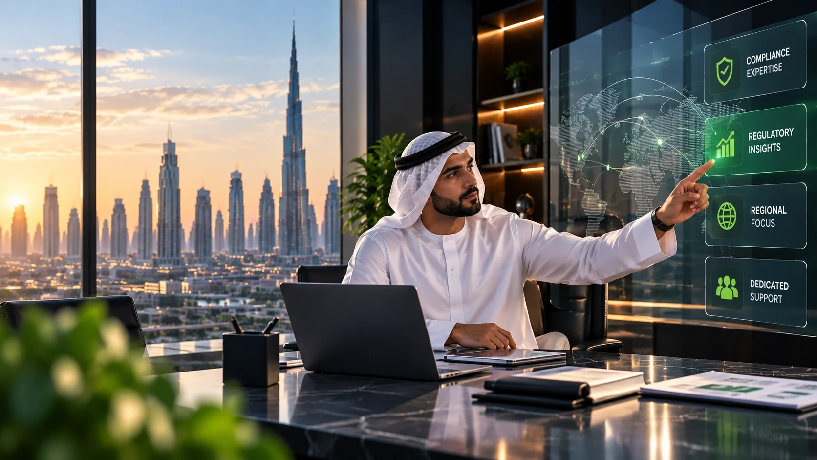 Business professionals discussing AML and compliance in Dubai